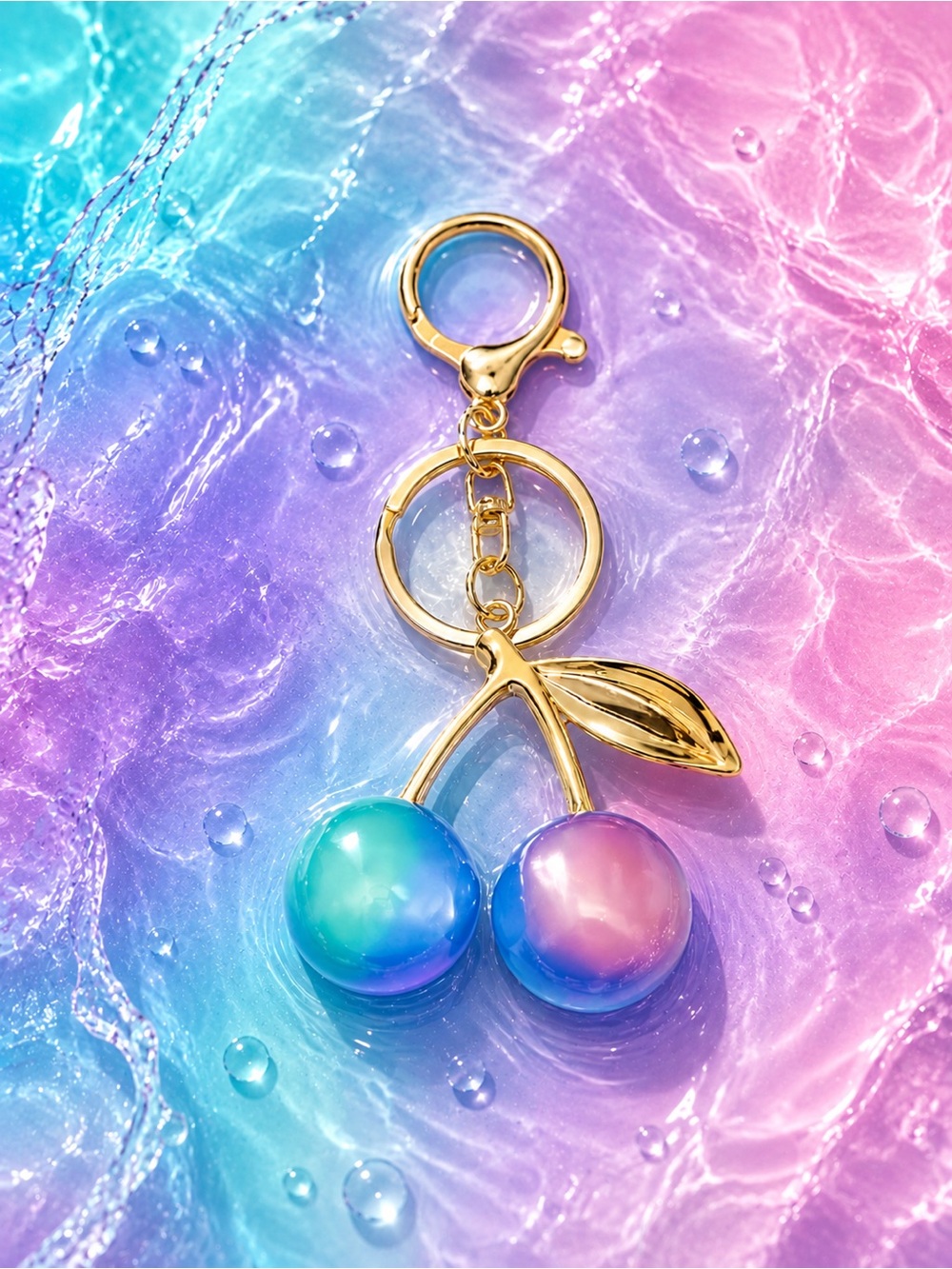 🍒 Tricolor and Ombre Cherry Bag Charm Keychain- Salt Water Taffy